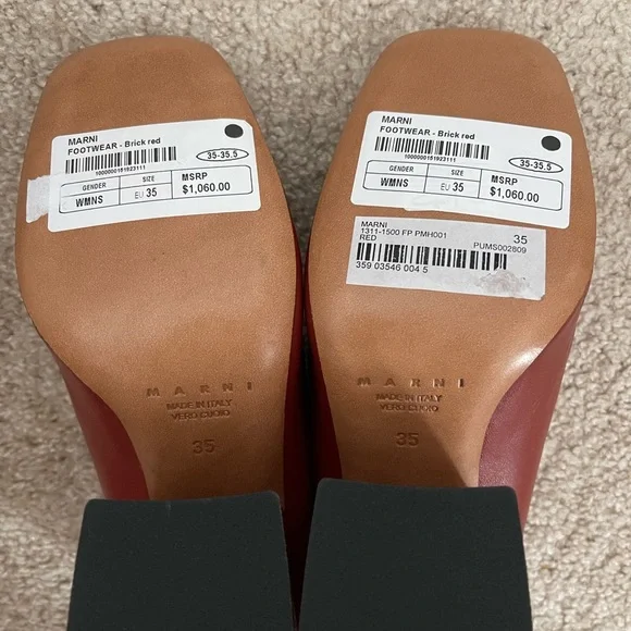 Marni Dark Red / Brown and Gold Shoes with Decorative Metal Rings - Picture 3 of 8